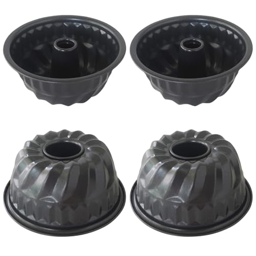 4 Inch Small Fluted Tube Cake Pan, Mini Nonstick Kugelhopf Mold - color: Black