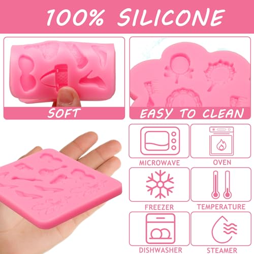 Makeup Theme Fondant Molds, High Heels Lipstick Perfume Silicone Molds, Mirror Comb Sun Hat Cake Decorating Chocolate Molds for Cupcake Topper Candy Sugar Craft Gum Clay Resin Set of 3