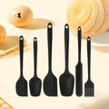 Silicone Spatula Set 6 Pack Food Grade Kitchen Utensils with Silicone Brush - color: Black