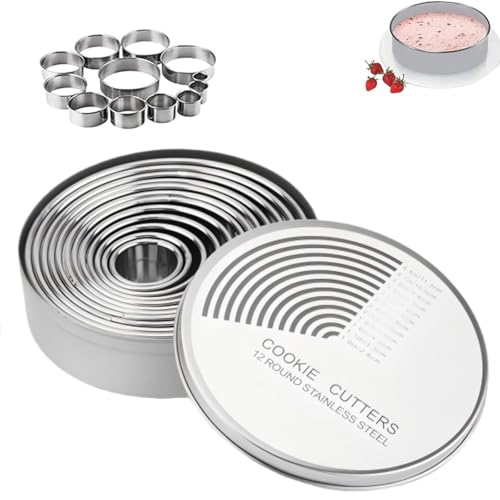 12 Pieces Round Cookie Cutter Set, Stainless Steel Circle Pastry Cutters