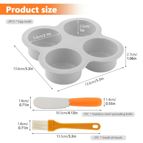 2 Pack Silicone Egg Bite Molds, with 1 Spatula & 1 Brush - color: Gray