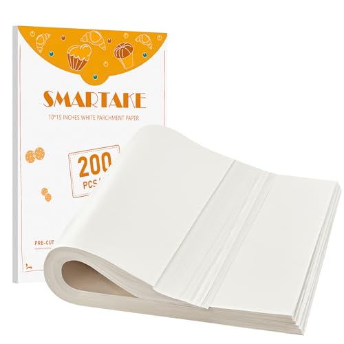 SMARTAKE 200 Pcs White Parchment Paper Sheets, 10x15 Inches, Non-Stick - size: 10" x 15"-200 Pcs