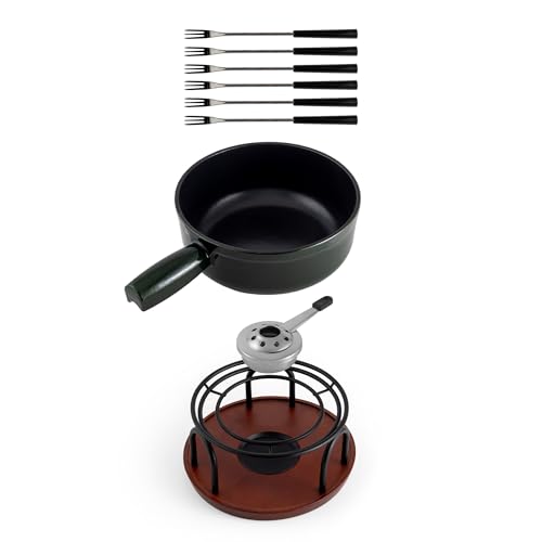 Swissmar Ticino Cast Iron Cheese Fondue Set, 9-Piece, 2 Liter, Green Color - color: Green
