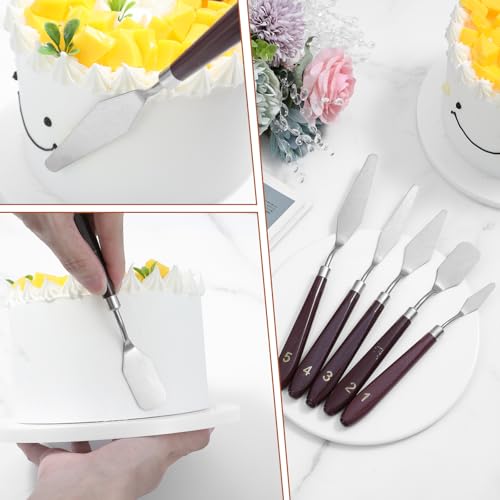 Nogeqi 5PCS Cake Cream Spatula, Stainless Steel Icing Frosting Spatula for Cake Decorating, Art Painting Baking Pastry Tool for Fondant Chocolate Cream Toner