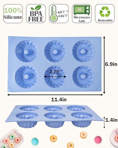 LGQUK Jello Molds 3pcs Silicone Fluted Tube Cake Pans, 6-Cavity Non Stick Silicone Baking Molds for Cupcake, Donuts,Muffin, Cornbread, Brownie, Jellies (Purple+Blue+Pink, Fluted Tube) - color: Purple+Blue+Pink