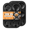 2 Pack 6-Cup 4/12/24/48 Cups Muffin Pan, Heavy-Duty Carbon Steel Nonstick Cupcake Baking Pan, 2.56” Standard Size Cups, Compact 10.43” x 7.28” Design, Oven & Dishwasher Safe - color: 6 Cups 2 Pack