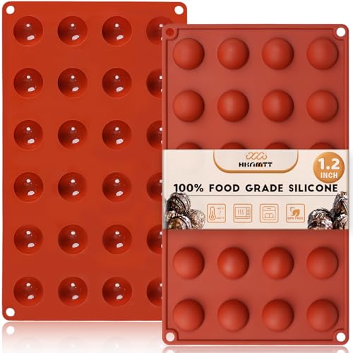 HKNMTT Silicone Semi-Sphere Molds 24 Cavities 2-Pack 1.2" for Chocolate Truffles Jelly Fat Bombs Gelatina, Small Baking Round Half Sphere Candy Moulds, Homemade Freeze Food Grade BPA Free Oven Safe - style: 1.2" Semi Sphere 2PCS