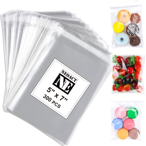 NEOACT 300 PCS 5"x7" Cookie Bags Clear Resealable Cellophane Bags - size: 300 Count (5"x7")