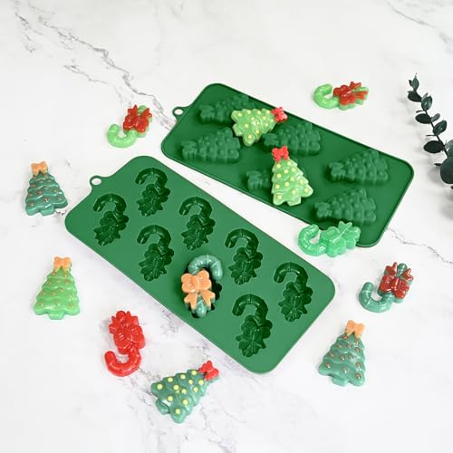 Christmas Silicone Candy Molds Includes Christmas Tree and Candy Cane Chocolate Molds (2PCS) for crafting chocolates, ice cubes, sweets, and cake embellishments - size: Christmas Tree and Cane