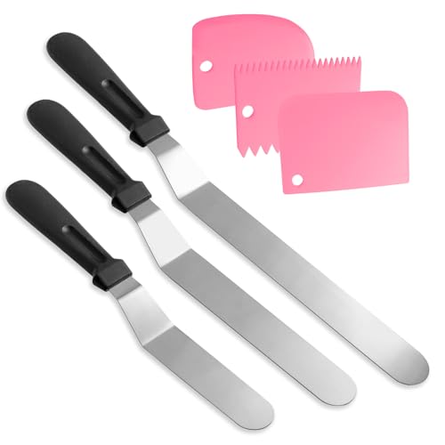 Litoexpe 6 Pack Stainless Steel Icing Spatulas with Pink Scrapers - color: Pink