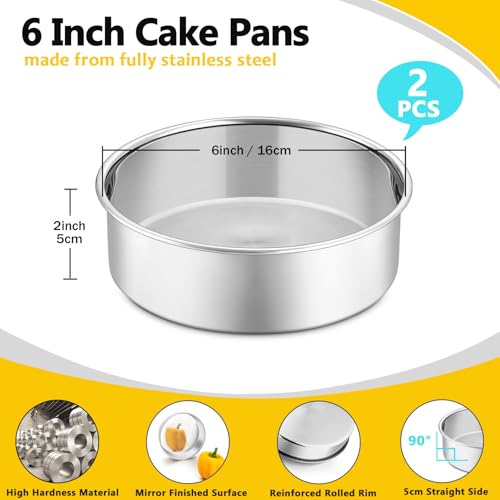 P&P CHEF 6 Inch Cake Pan Set, Round Baking Cake Pans, Silver & 2 Pcs - color: Silver, size: 6 Inch