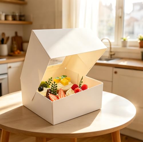 Jotique 4 count White Cupcake Boxes with Window, 6 Sets 6x6x3 Inch - color: white
