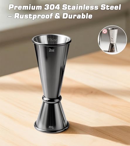 Stainless Steel Cocktail Jiggers – Japanese Style Double Measuring Cups for Bartending (1oz/2oz) - color: Black, size: 1 Pack-A