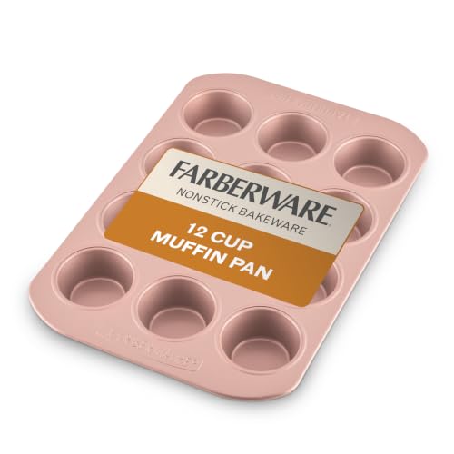 Farberware 47776 Nonstick Bakeware, Nonstick Muffin Pan / Cupcake Pan - 12 Cup, Rose Gold Red - style: Muffin Pan