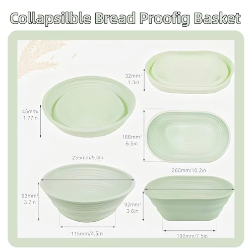 Banneton Bread Proofing Baskets,Silicone Sourdough Bread Baking Supplies, Bread Proofing Baskets for Sourdough, 10" Oval Collapsible Sourdough Baking Basket (Green) - color: Green