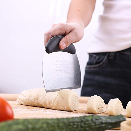 1 pcs Dough Pastry Scraper Chopper/Stainless Steel Dough Scraper Cutter with Ergonomic Rubber Non-Slip Grip/Dough Scraper Cutter/Pro Pastry Pizza Cutter Chopper (Black) - color: Black