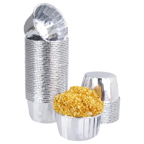 50 Pcs Silver Cupcake Baking Cups 3.5Oz Disposable Cupcake Liners - color: Silver