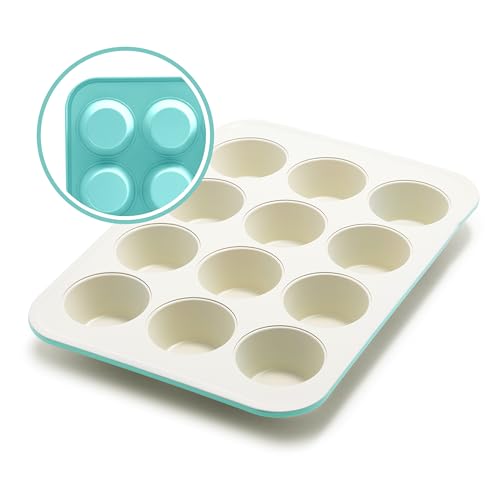 GreenLife 12 Cup Ceramic Nonstick Muffin Pan, Turquoise - color: Turquoise, size: 12 Cup Muffin Pan