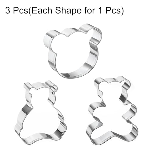 uxcell 3pcs Bear Cookie Cutter Set Stainless Steel Fondant Biscuit Cutter