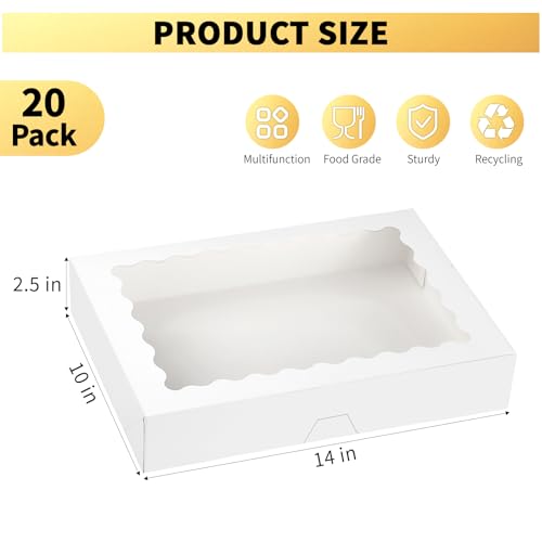Cookie Boxes with Window, 14x10x2.5 Inches, 20 Pack - color: 14 x 10 x 2.5 Inch