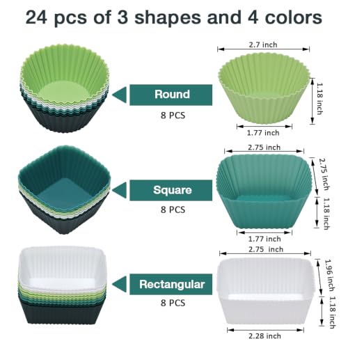 24 Pcs Silicone Lunch Box Divides, Cupcake Muffin Cups, 3 Shapes