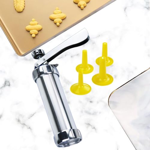 Cookie Press Gun Kit, 20 Discs & 4 Icing Tips, Stainless Steel ﻿