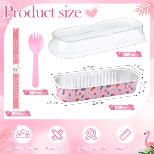 Tioncy 50 Set Mini Pink Dot Loaf Pans with Lids Spoons Stickers 6.8oz - style: Pink Dot
