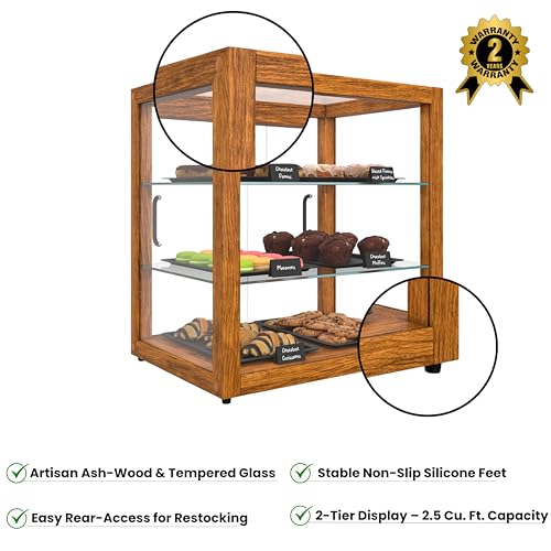 KoolMore 20 in. 3-Tier Light Wood Countertop Dry Bakery Display Case, Pastry, Cake and Cookie Display with Tempered Glass - color: Light Wood, size: 20 in.