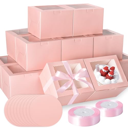 KPOSIYA 40pcs 8x8x5 In Cake Boxes with Cake Boards（20 Boxes & 20 Boards） - color: Pink, size: 8x8x5 inch