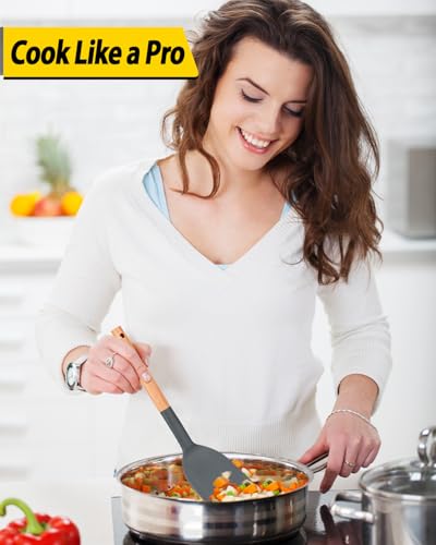 BUNDLEPRO Silicone Cooking Utensils Set, 4 Pcs Spatula and Spoon Set, Gray - color: Gray