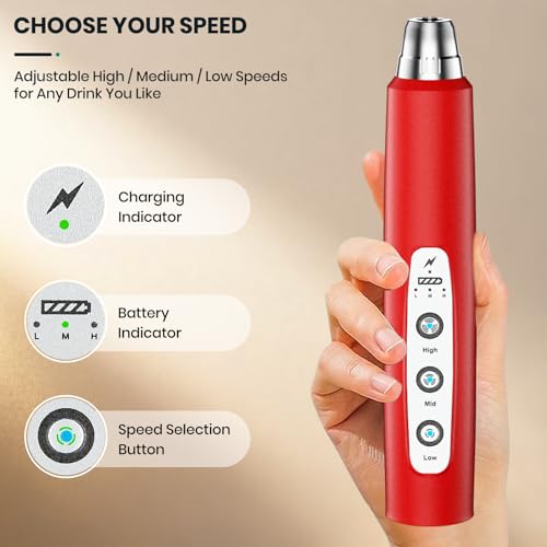 Colarlemo Milk Frother Handheld Rechargeable with Stand, Frother Wand Drink Mixer Electric Whisk for Coffee, Detachable With 3 Stainless Whisks, Hand Mixer for Lattes, Cappuccino, Matcha, Egg, Red - color: Red, style: with stand