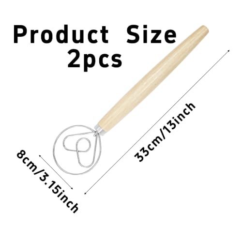 2Pcs 13 Inch Danish Dough Whisk with Wooden Handle(Heart Loop) - size: Heart Loop