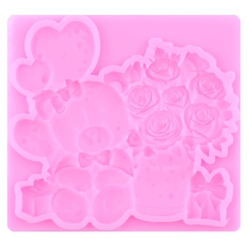 ZiXiang Bear Silicone Mold Teddy Bear Balloon Rose Fondant Molds Set Of 4 - color: Style E