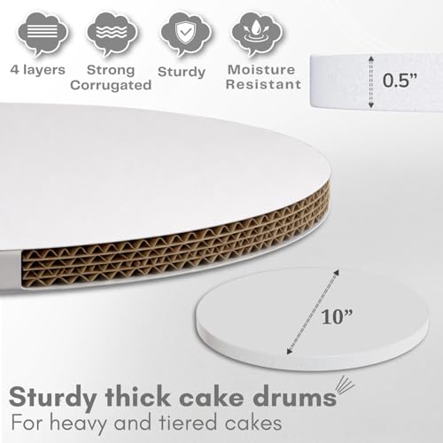 6-Pack 10 Inch Cake Drum Reversible – Sturdy 1/2” Thick, Fully Greaseproof Dual-Side with Sturdy Protection Box | Professional White Cake Rounds 10 Inch for Tiered, Wedding & Birthday Cakes - size: 6 pcs - 10 inch