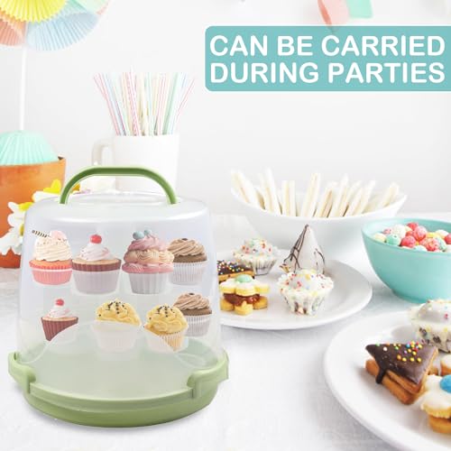 Cake Carrier Round Cake Stand Plus Height Cake Container with Cupcakes Pad, Handle, Lid Reusable Package Box for Transporting Desserts,Pie,Toast,Fruit (10" White) - color: 10"White