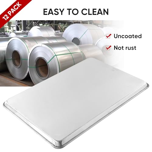TENUP 12 Pack Aluminum Full Sheet Pan, 26" x 18" Heavy Duty Commercial Baking Tray Reinforced Rim, Warp-Resistant Rust-Free - size: Full Size 26" × 18"