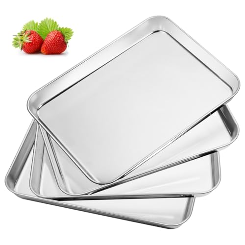 Baking Sheet Set of 4, Stainless Steel Cookie Sheet Pan for Baking Roasting - size: 10.23 x 8.26 x 1 inch