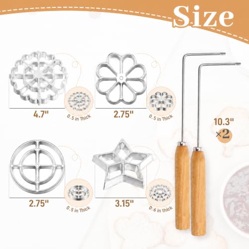 6 Pack Bunuelos Molds with Handles, Rosette Timbale Iron Set with 2 Interchangeable Heads, Aluminum Alloy Waffle Molds for Kitchen Baking, Lotus Star Cooking Stamp Houseware Tool