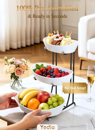 3 Tier Ceramic Fruit Bowls for Kitchen Counter, White Serving Platter - color: Black, size: 3 Tier