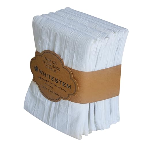 Flour Sack Towels | Tea Towel for Crafts | Kitchen | Dish | Cotton Blank Towel for Embroidery | Baking Bread Proofing Linen Cover | Thick Absorbent Quick Dry | 6 Pack 28"x28" White - color: White, size: 28"x28" - 6 Pack