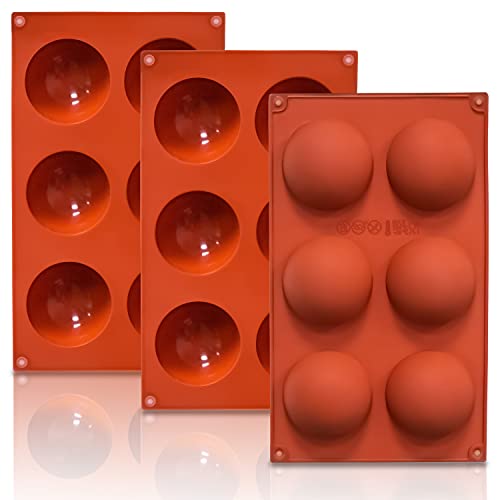Lerykin 3 Pack Large 6-Cavity Semi Sphere Silicone Molds, Non-Stick Baking Mold for Making Standard Size Hot Chocolate Bomb, Cake, Jelly, Dome Mousse - color: 6-Cavity Large (3 Pack)