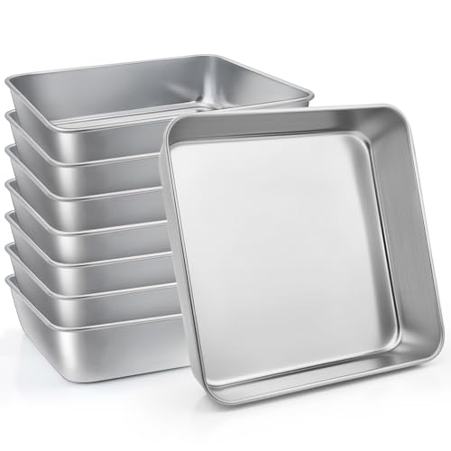 LIANYU 8 Pack 8 x 8 Inch Square Baking Cake Pan, Stainless Steel Brownie Bread Cake Molds, Square Bakeware for Lasagna Pie, Oven & Dishwasher Safe - size: 8'' x 8''