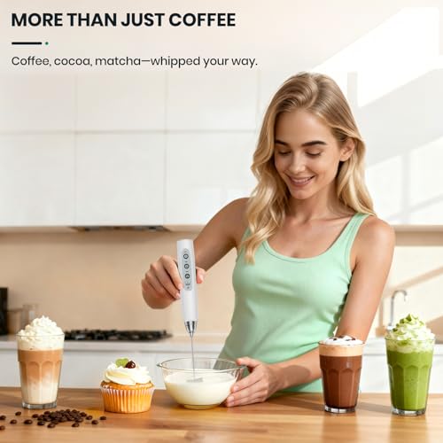 Colarlemo Milk Frother Handheld Rechargeable, Frother Wand Drink Mixer Electric Whisk for Coffee, Detachable With 3 Stainless Whisks, Hand Mixer for Lattes, Cappuccino, Matcha, Egg, No Stand, White - color: White, style: without stand