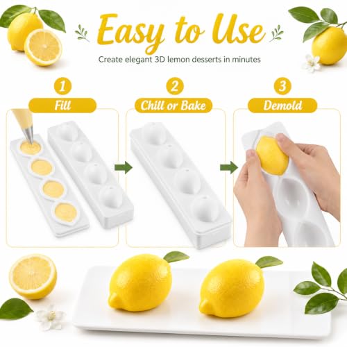 4-Cavity Lemon Silicone Mold, 3D Fruit Mold for Mousse, Chocolate & Cake
