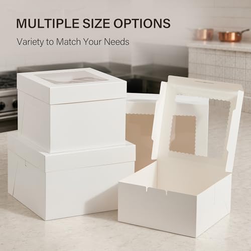 Kootek 4 Pack Cake Boxes 10 inch, 10x10x8 Tall Cake Box with Clear Window - size: 10x10x8 in