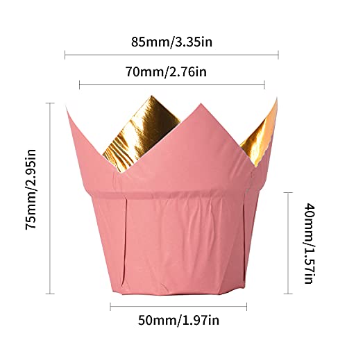 Party Hippo Gold Tulip Cupcake Liners, Baking Paper Cups, Greaseproof Cupcake Wrappers for Muffins, Cupcakes, Wedding, Birthday, Baby Shower (100, Pink) - color: Pink