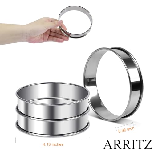 4inch English Muffin Rings, 6pcs Double Rolled Stainless Steel Crumpet Tart Rings for Baking - size: 4in