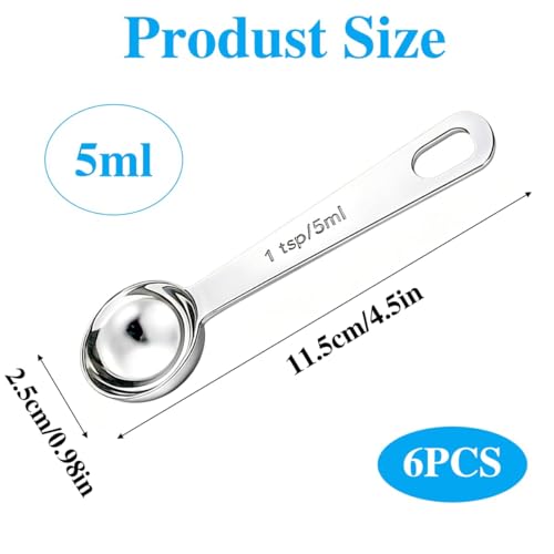6PCS Teaspoon Measuring Spoons Set(1 Tsp, 5ml), Tablespoon Measuring Spoons Stainless Steel Short Compact Kitchen Scoops for Spices, Baking, and Everyday Cooking - size: 5 ML