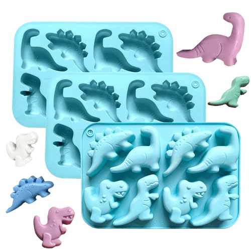 3Pcs Silicone Dinosaur Molds - Chicken Nugget, Popsicle & Chocolate Candy Maker -Non-Stick, Suitable for Children's Snacks, Parties, and Creative Cooking Dinosaur Molds（Blue） - color: Blue