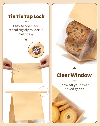 Bake Choice 50 Pcs Small Cookie Bags with Seal, 3.9x3.1x8.2" Bakery Bags